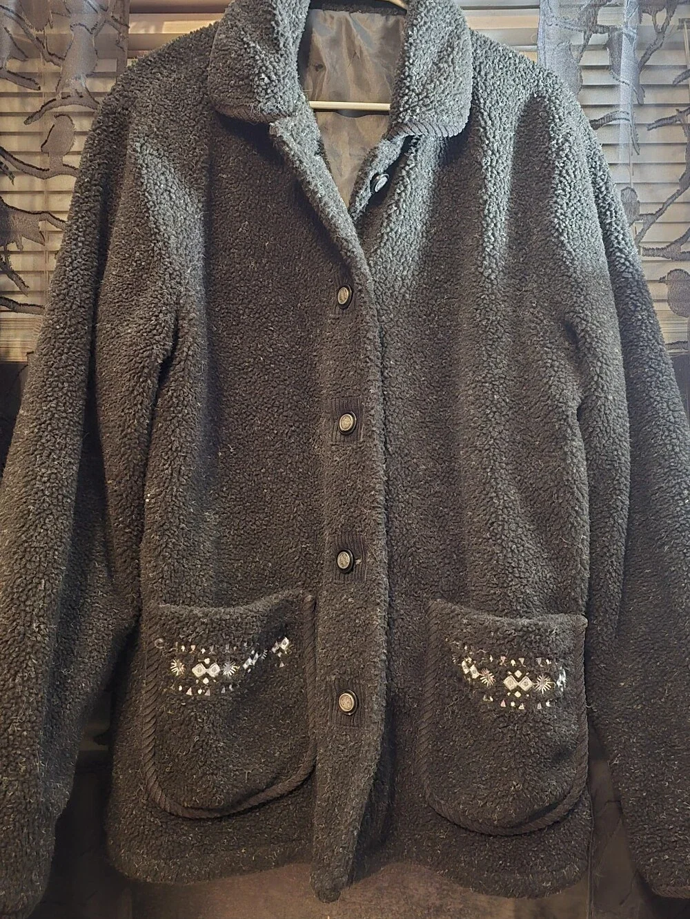 Women's Teddy Button-Up Coat in Charcoal Gray